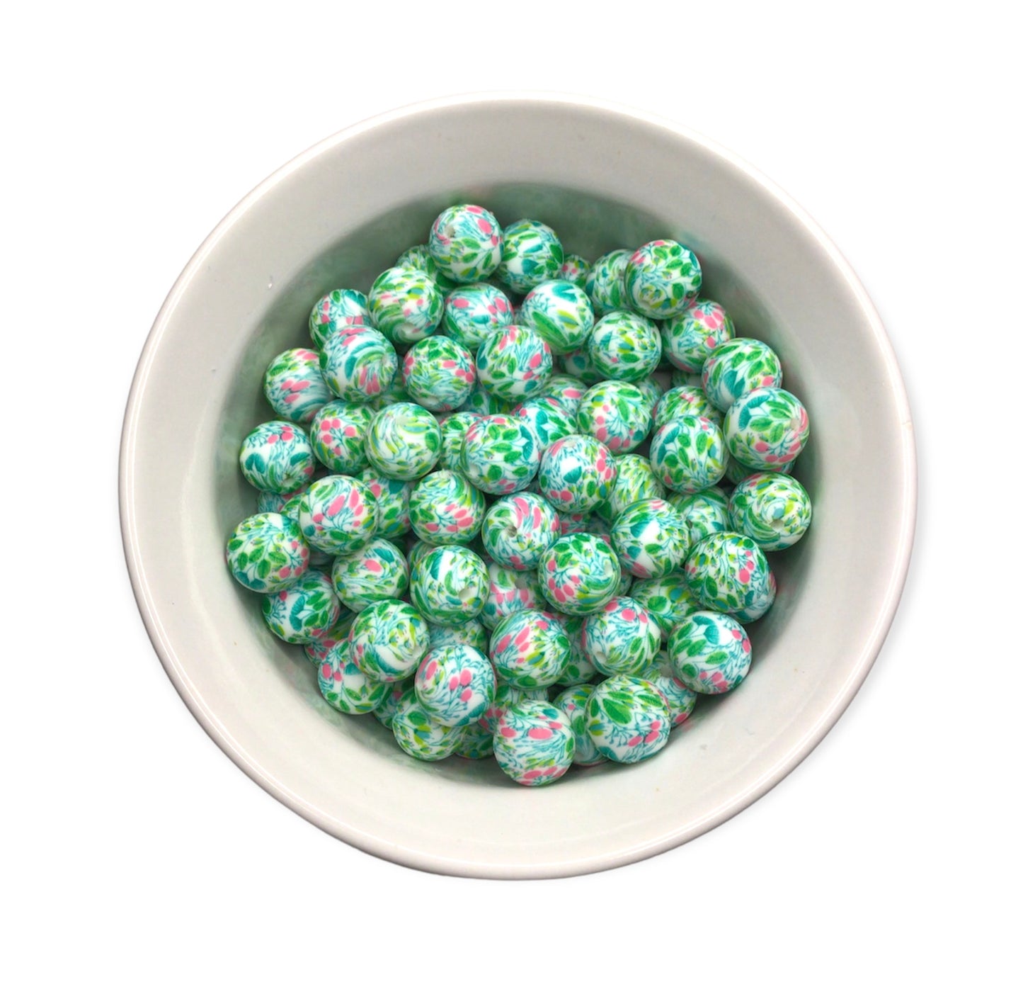 15mm Green Garden Floral Print Beads