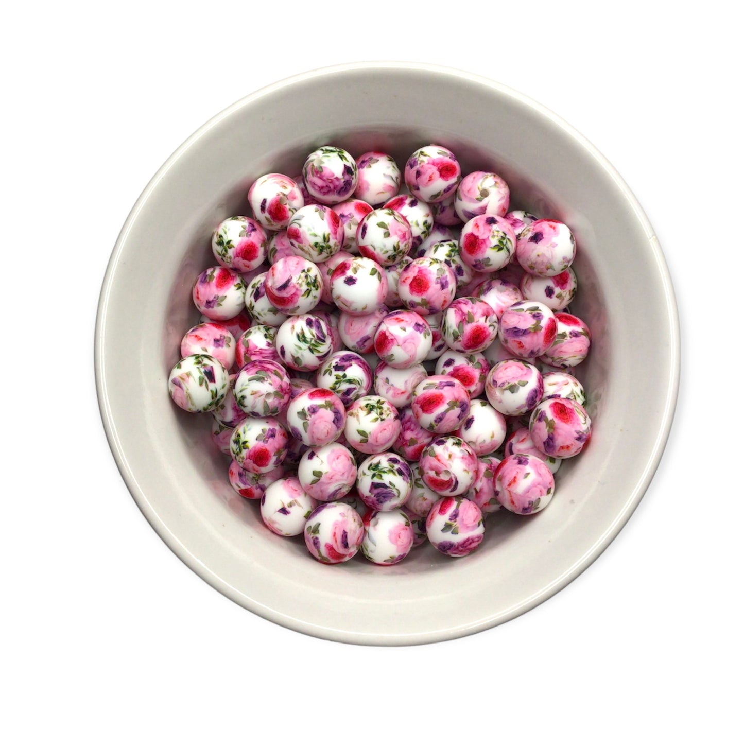15mm Pink Rose Floral Printed Bead