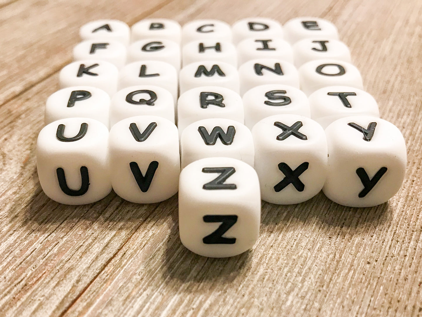 12mm White Letter Beads