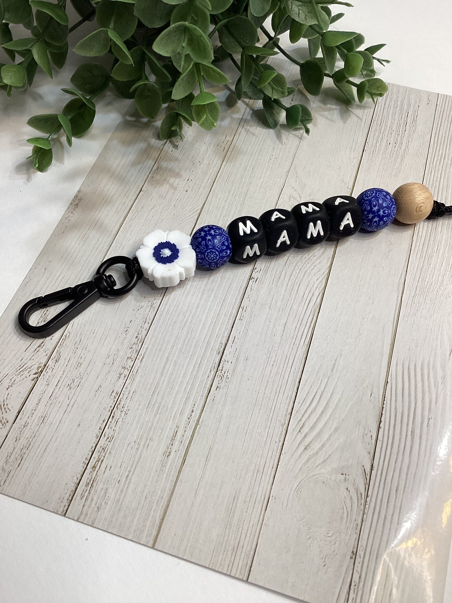 Mama Blue Floral Keychain