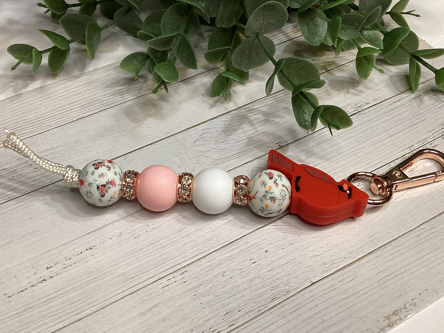 Cardinal Rose Quartz Straight Keychain