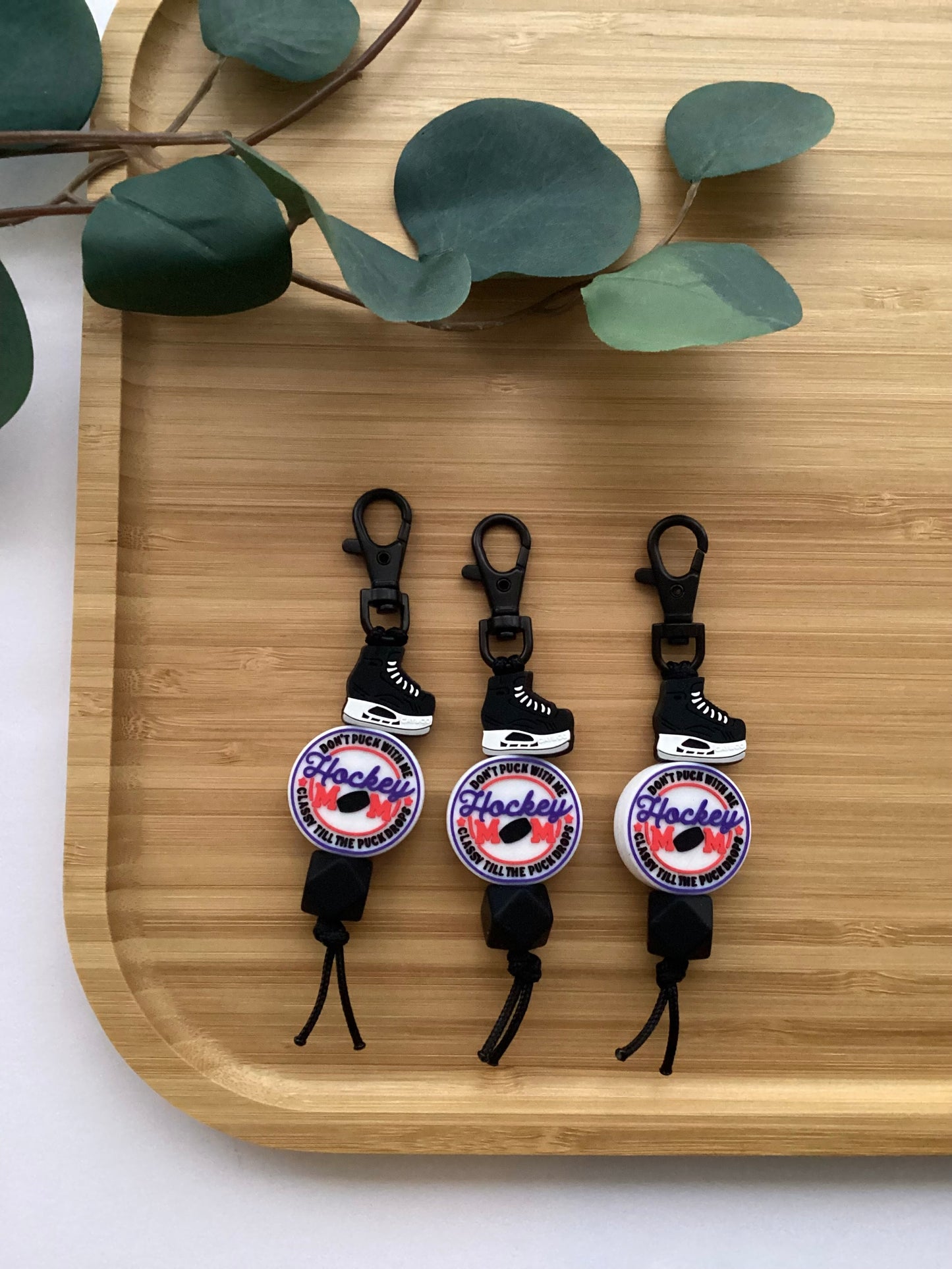 Hockey Mom Keychain Blue & Red