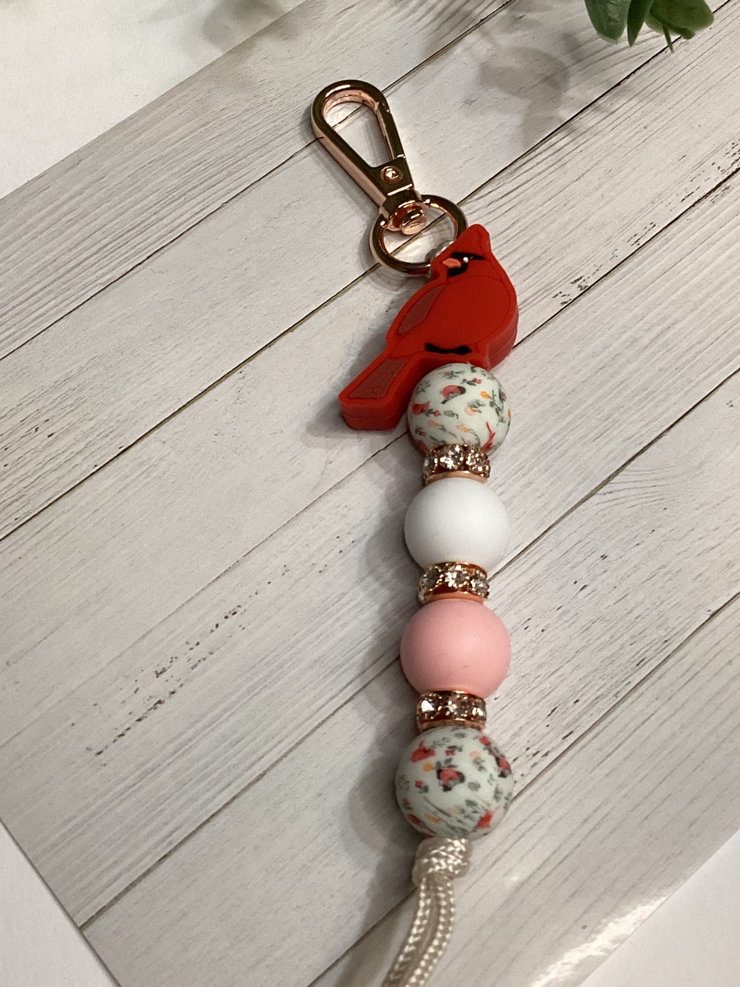 Cardinal Rose Quartz Straight Keychain