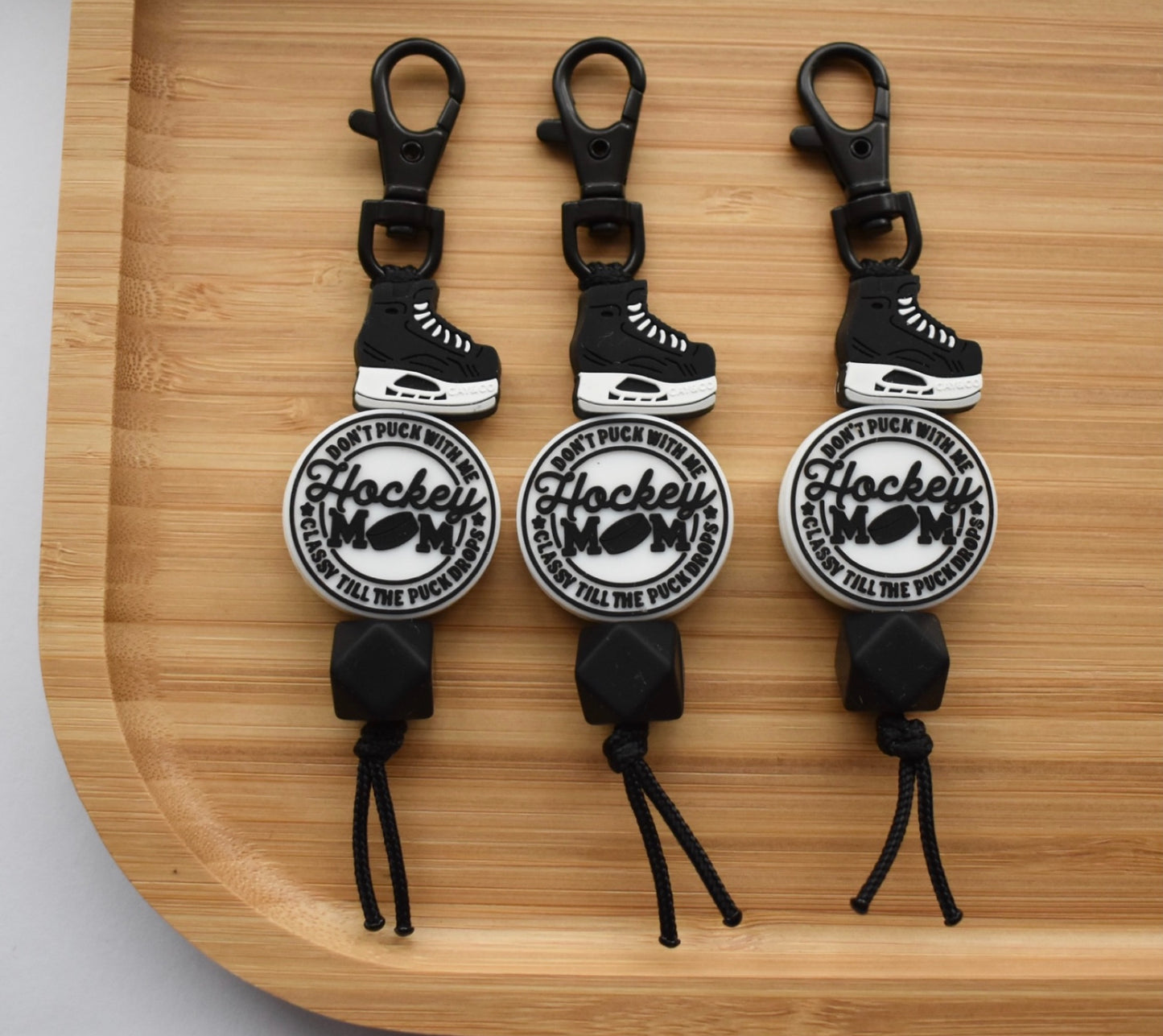 Black & White Hockey Mom Keychain