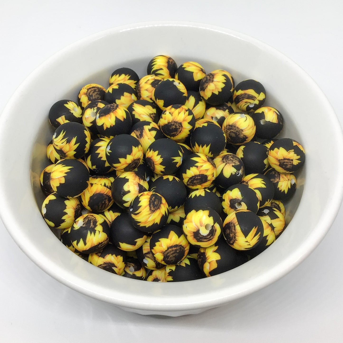 15mm Black and Yellow Sunflower Printed Beads
